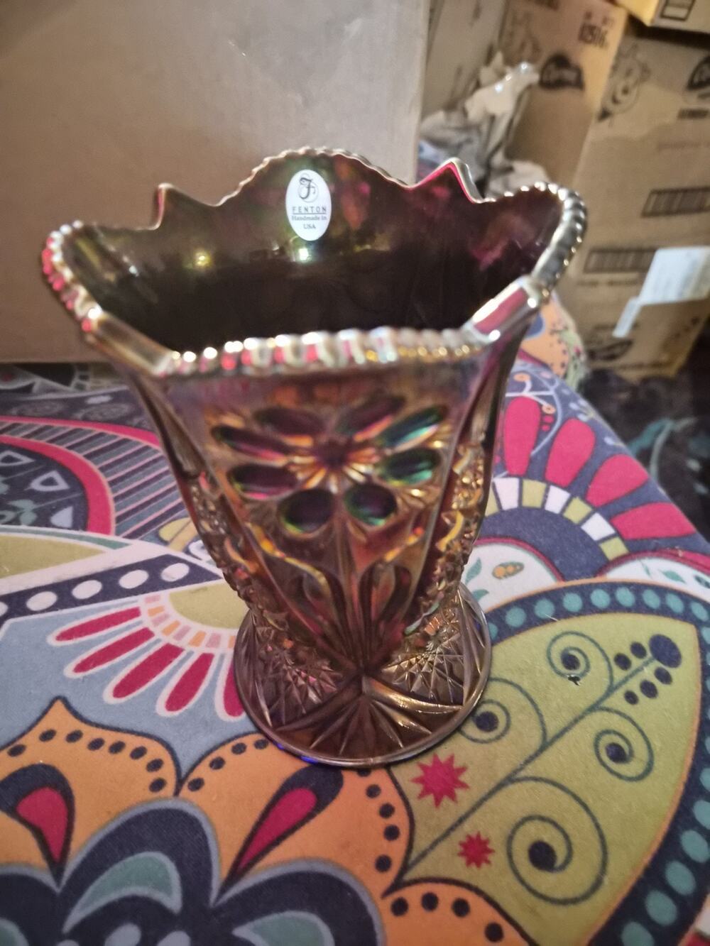 Vintage Carniv A l Glass Basevhas The Hopstar And Flower Pattern In A... 7 Tall